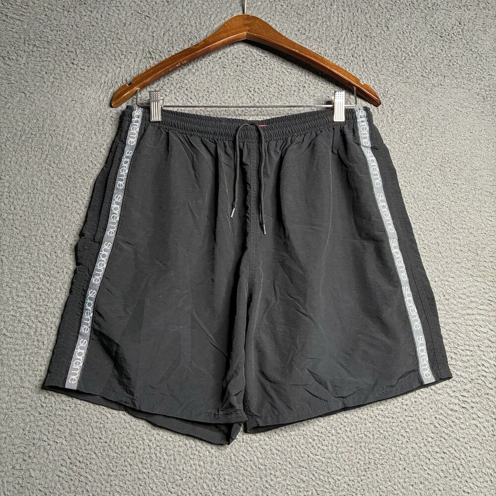 Supreme SS18 Tonal Taping Water Short Black Size Medium Drawstring